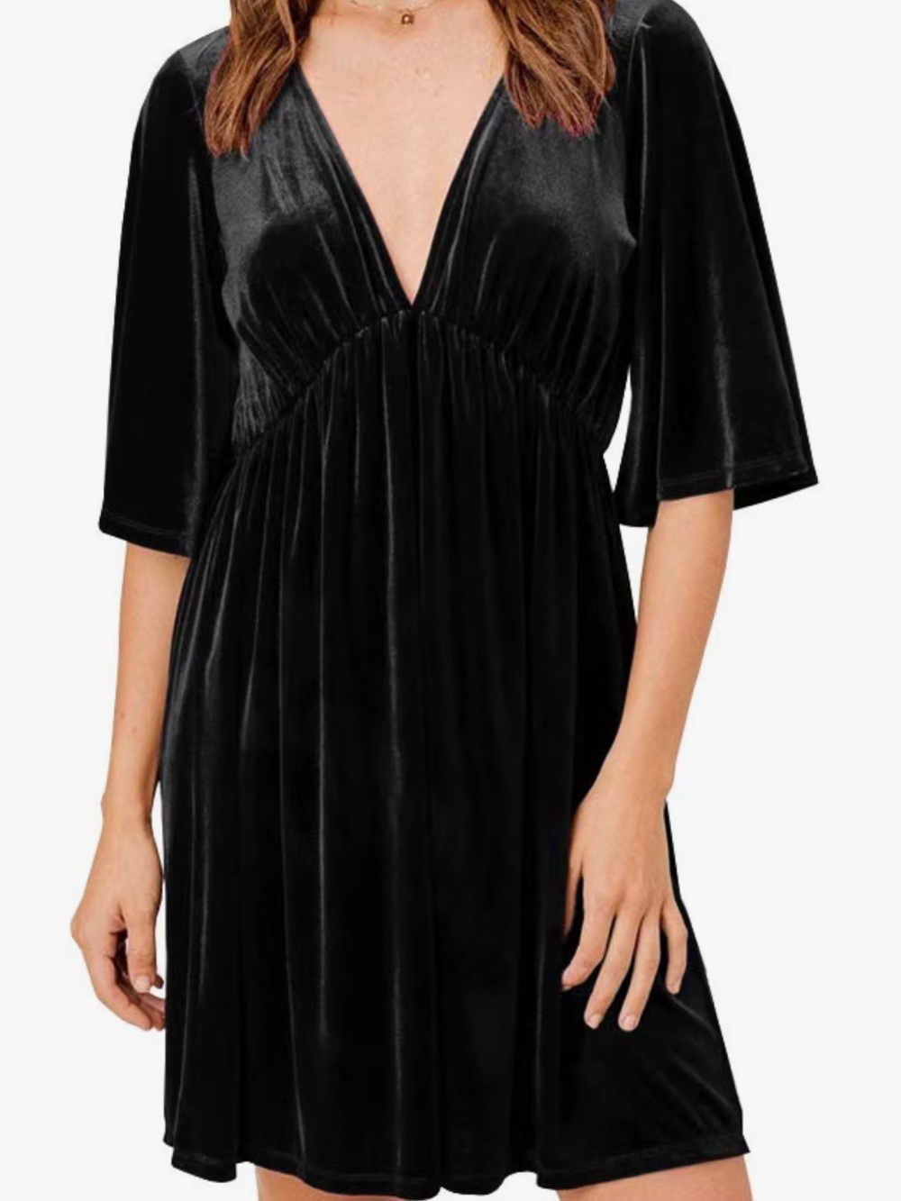 Black Velvet Deep V-Neck Dress - Women's M